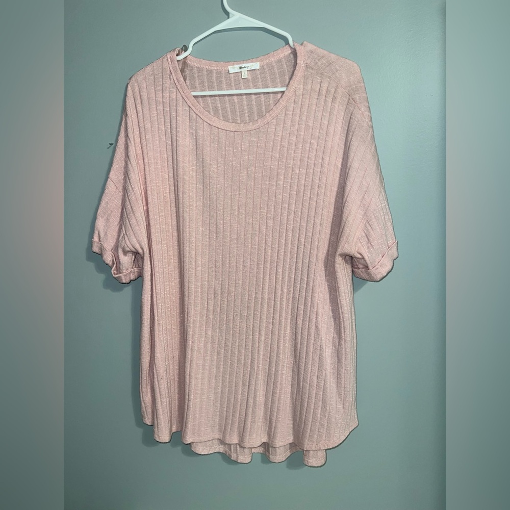 ANDREE BY UNIT Pink Ribbed Oversized T-Shirt